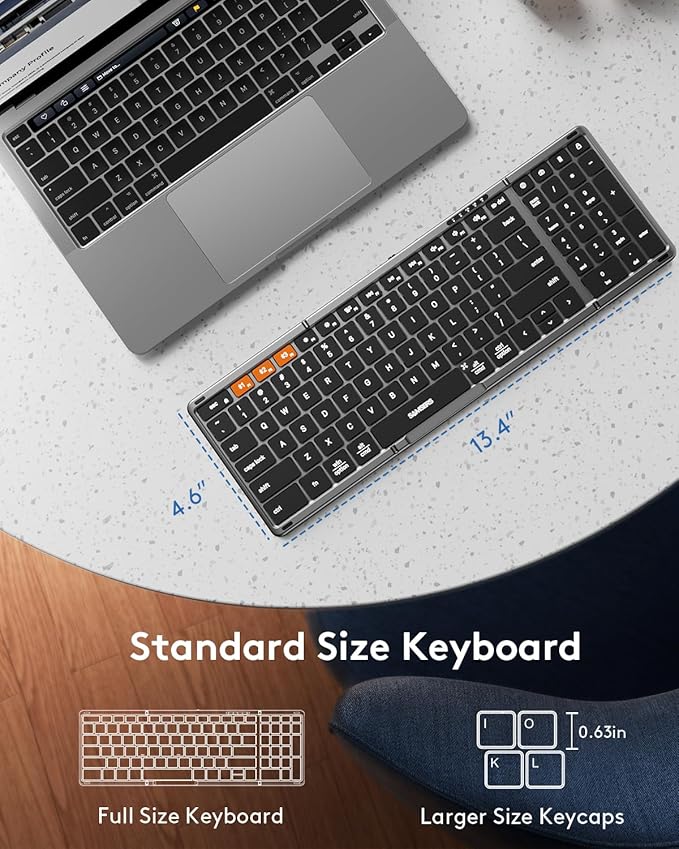 Samsers Foldable Bluetooth Keyboard with Numeric Keypad, Full-Size Wireless Folding PU Leather, Portable Travel for iOS Android Windows Mac OS, Support 3 Device(BT5.1 x 3)