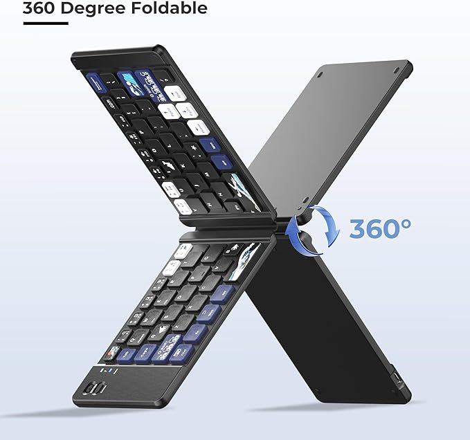 OHY XVX WK60 Foldable Bluetooth Keyboard for iPad, iPhone, MacBook, Android & Windows, Japanese Kanagawa Wave Art Design,Ultra-Portable Wireless Keyboard with Bluetooth 5.0 & 20H Battery - Black