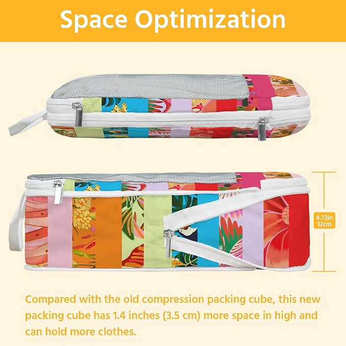 7 Pcs Compression Packing Cubes for Travel, Waterproof Suitcase Luggage Backpack Organizer with Toiletry Bag Travel Essentials for Women/Men-Tropical Pattern