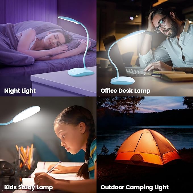 Battery Powered Desk Lamp, Portable Lamps Rechargeable 3 Color Modes Touch Control Stepless Dimming, Wireless Desk Lamp with 4000mAh, Small LED Table Light for Dorm Study Office Bedroom,2-Pack,Blue