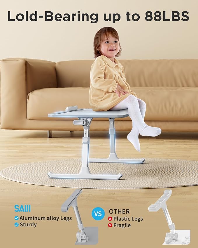 SAIJI Leather Lap Desk Laptop Bed Tray Table, Adjustable Laptop Stand for Bed, Portable Lightweight Standing Desk for Writing Eating Reading Couch Sofa Floor for Adults Kids (20.5"*11.8",Gray)