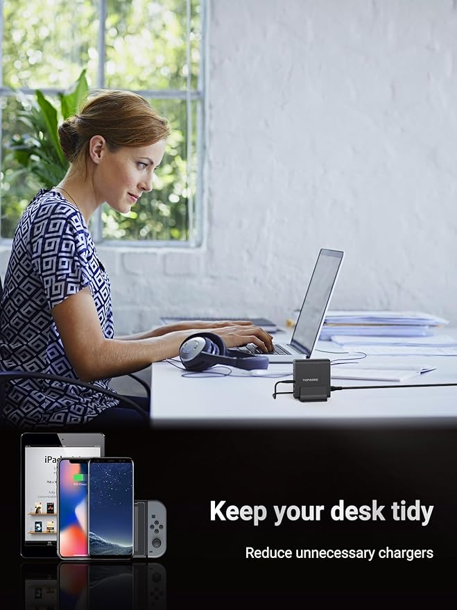 USB C Charger Block 80W, 6 Port Fast Charging Station Powered USB C Hub PD Charger for iPhone 15/14/13 Pro Max, iPad Pro/Air/Mini, Galaxy S24/S23, MacBook Pro/Air, Google Pixel, Black