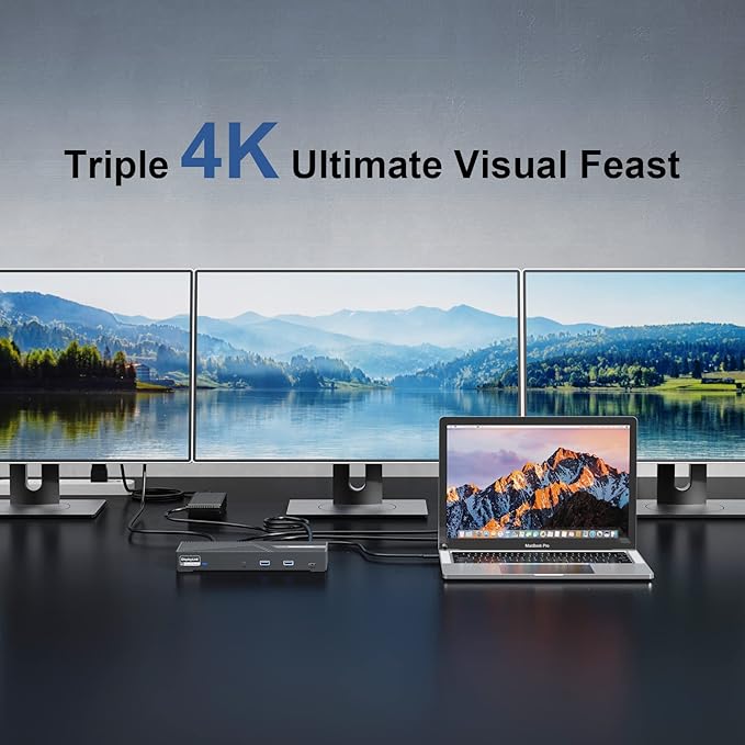 USB C Docking Station 3 Monitors with 130W Power Delivery, 12-in-1 DisplayLink Dock with Triple Monitors (2*DP, HDMI, 4*Type-A, Type-C, RJ45, Mic/Audio) for Mac Windows