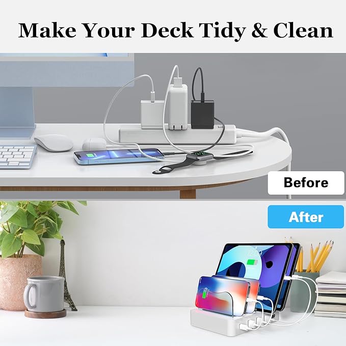 USB Charging Station - Charging Dock - 4-Port - Fast Charging Station for Multiple Devices - Docking Station - Smart Charging Station Dock - Multi Charging Station for Cell Phones and Tablets