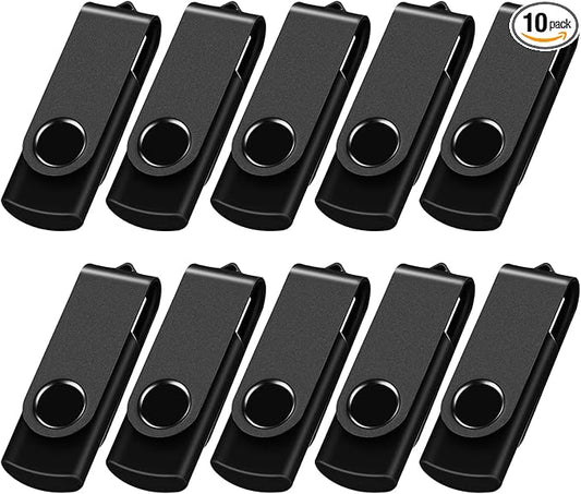 AreTop 64GB USB Flash Drive, 10 Pack USB 2.0 Thumb Drives Memory Stick Swivel Jump Drive for Home & Office Use (10 Pack 64GB, Black)