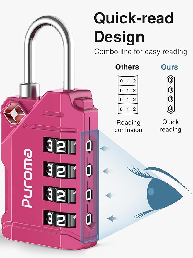 Puroma TSA Approved Luggage Locks, 2 Pack 4 Digit Resettable Travel Combination Code Lock with Zinc Alloy Body for Suitcase, Backpack, Laptop Bag, Gym Locker, Toolbox (Red-Violet)