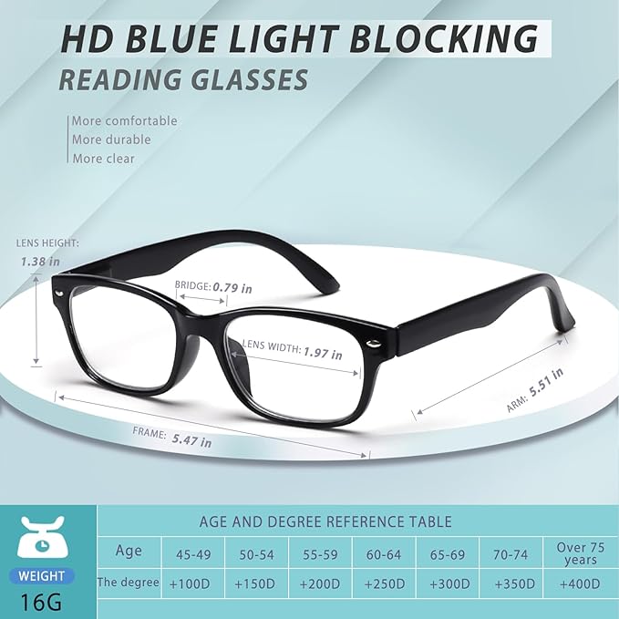6 Pack Reading Glasses for Women Men Blue Light Blocking Spring Hinge Computer Readers, Anti Eyestrain/Glare