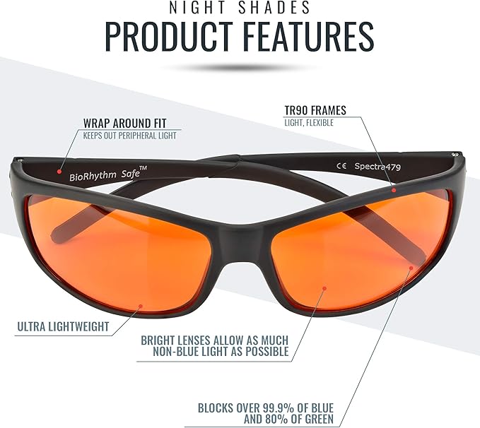 Blue Light Blocking Amber Glasses for Sleep 99.9 Percent Effective - Nighttime Eye Wear - Special Orange Tinted Glasses Help You Sleep and Relax Your Eyes