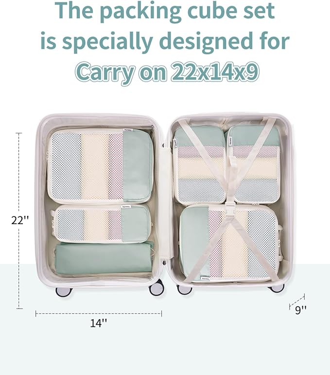 Narwey 6 Set Compression Packing Cubes for Travel Kids Women Carry on, Packing Organizers Bag for Backpack Luggage Suitcase Duffle Bags