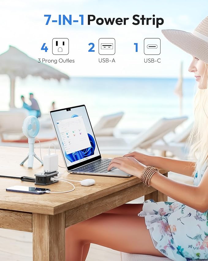 Travel Power Strip with USB C Port, NTONPOWER Flat Plug Extension Cord with 4 Outlets 3 USB (1 USB C) for Cruise Ship Essentials, 4ft Wrapped Short Extension Cord for Hotel Dorm Room,1 Pack