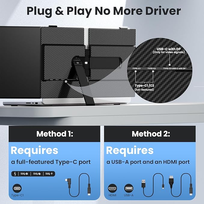 Laptop Screen Extender, 14-Inch Ultra-Thin & Lightweight, 1080P FHD Portable Travel Monitor, Plug & Play, Laptop Extended Monitor Portable for 13-17 Inch Laptops, Compatible with Win/Mac/Chrome/Linux