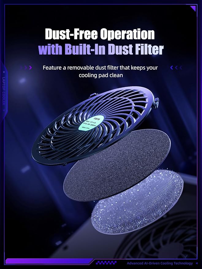 llano V12 Ultra Laptop Cooling Pad with Smart Software Control, RGB Gaming Laptop Fan Cooler Stand, 5.5" Turbo Fan, Adjustable Speed, 3*USB 3.0 Ports, 3 Height Stands, for 15.6"-19" Laptops, Black
