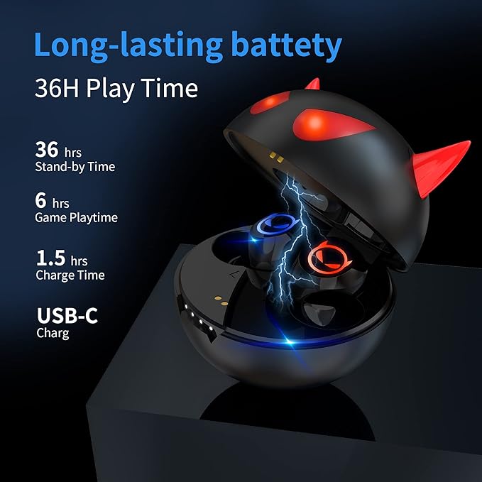 Ture Wireless Earbuds Gaming Bluetooth Earbud Touch Control in-Ear Headphones with Charging Case Noise Reduction 36H Playtime Kids Earphones,No Delay Sports Earbuds