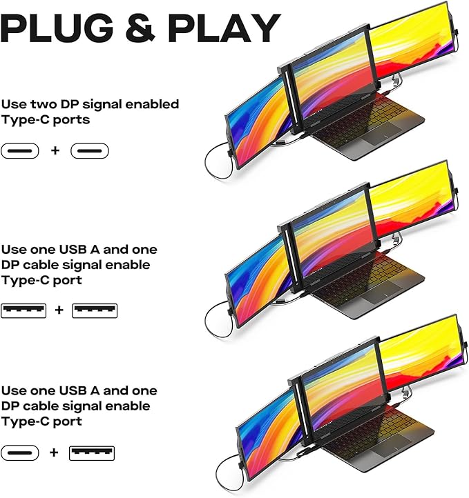 New Mobile Pixels Trio Portable Monitor, 13.3" Triple Monitors for 13''-14.5'' Laptops (Built-in Kickstand), USB A/Type-C FHD IPS Laptop Screen Monitor(Optional Magnets), Windows/Android/macOS/Switch