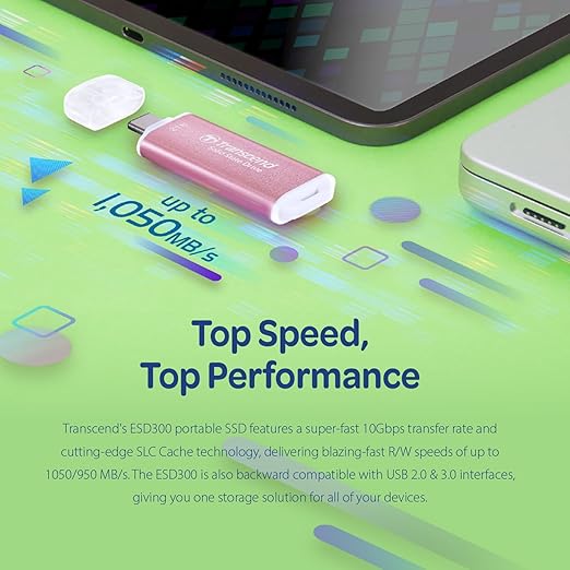 Transcend 512GB External SSD, USB 3.2 Gen2, Up to 1,050MB/s, Portable SSD with Type C, for Steam Deck, ROG Ally, MSI Claw, Windows & Mac, iPhone, iPad, Android, PS5, Xbox, Smart TV, Pink