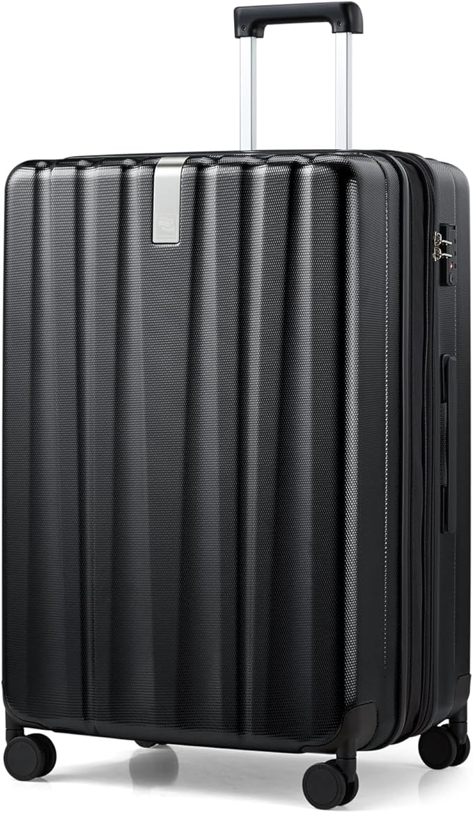 Hanke 29 Inch Expandable Checked Luggage Lightweight PC Hard Shell Luggage Suitcases with Wheels Travel Luggage Rolling Large Suitcase Travel Luggage Bag for Study Abroad.(Jet Black)