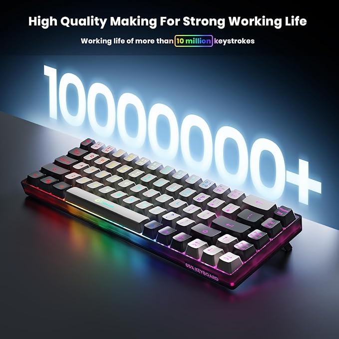 65% Wireless Gaming Keyboard, Rechargeable, LED Backlit, Plug-and-Play, Ultra-Compact Anti-ghosting No-Conflict Keyboard for PC Laptop Windows (Grey-Black)