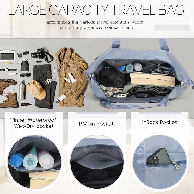 VOOWO Duffel Bag with Wheels - Rolling Foldable Expandable Duffle Bag with Wheels for Travel, Rolling Luggage Bag Carry On Travel Bag with Wheels, Large Wheeled Overnight Weekender Bag (Blue)