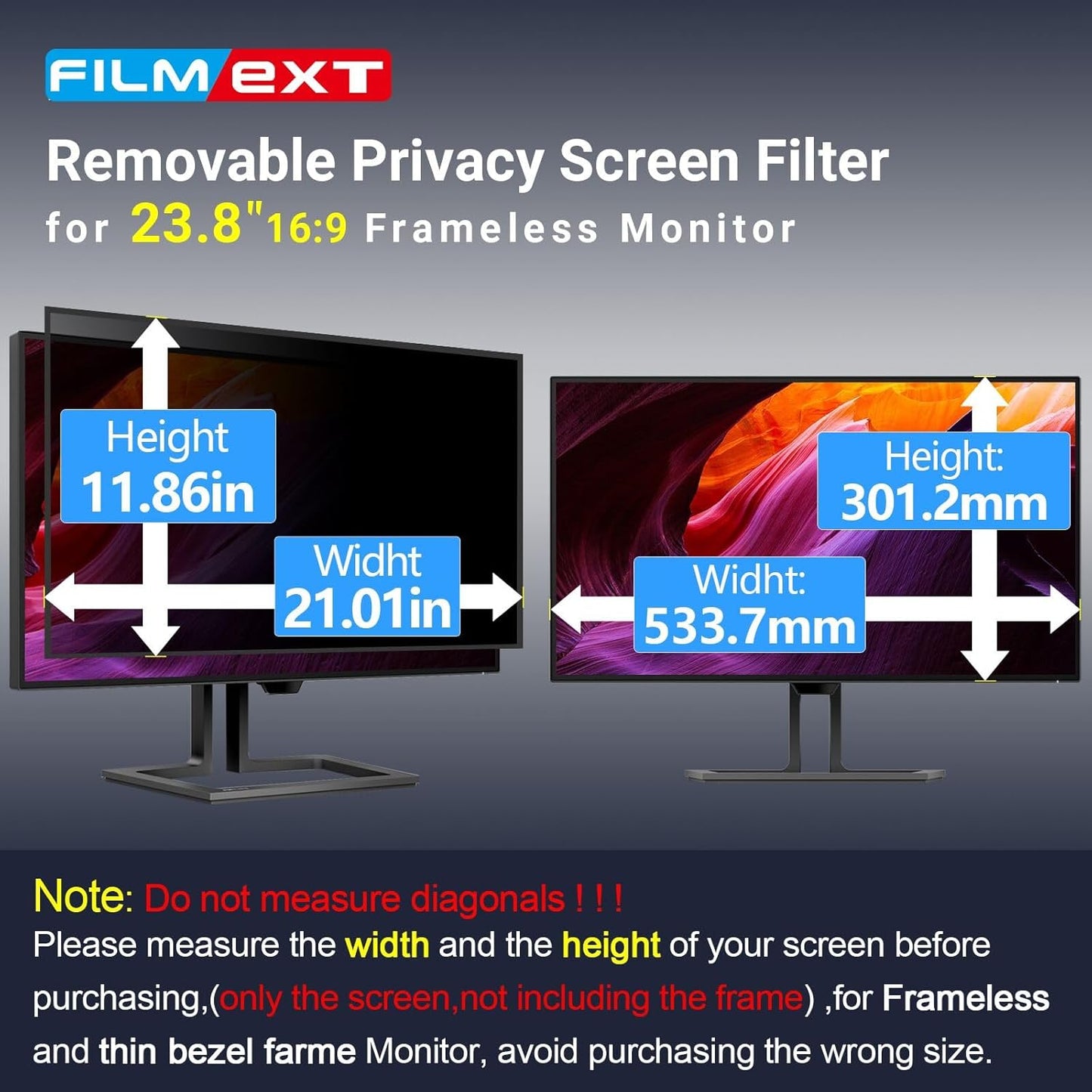 FILMEXT 2 Pack 23.8 inch Computer Privacy Screen Filter, Removable Computer Privacy Shield 23.8" for 16:9 All-in-One Desktop/Frameless Monitor,Computer Bubble Free Anti-Spy Blue Light Filter