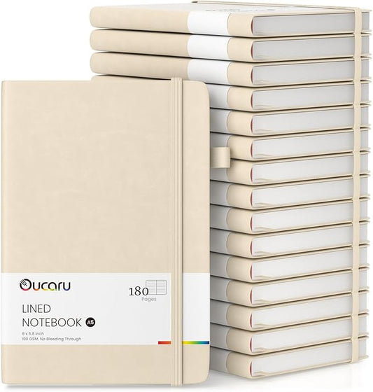 Oucaru Lined Journal Notebook, 16 Pack, 180 Pages, A5 Journals for Writing, 100 GSM Thick Paper, Small Notebooks Daily Journal for Women Men Work, Business, School, Travel Supplies