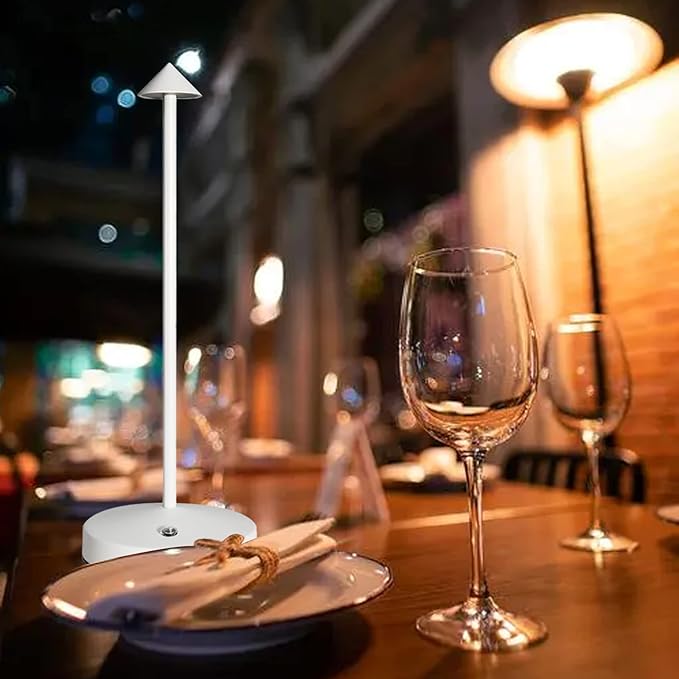 Cordless Table Lamps Rechargeable,White Battery Operated Table lamp in Aluminum,Portable LED Touch 2 Levels Brightness Dimmable Bar Lamp,Battery Operated Desk Lamp for Indoor/Outdoor