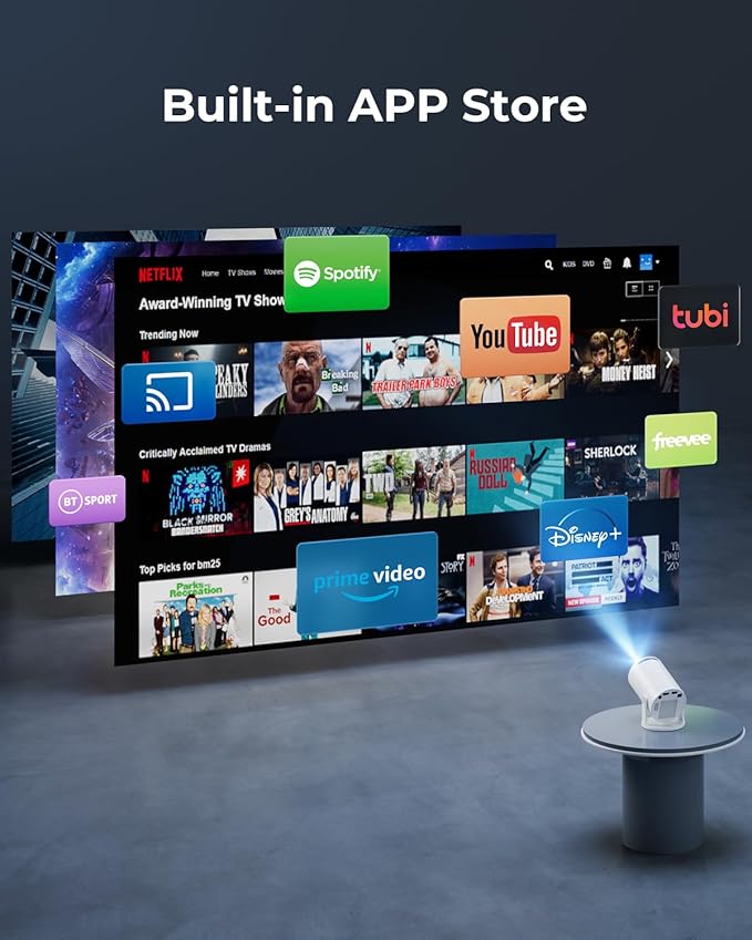 CLOKOWE Mini Projector with WiFi and Bluetooth - Built-in Apps, Smart Portable Projector with 180° Rotation, Auto Keystone, Support 1080P, Compatible with HDMI/USB/TV Stick/Smartphone/Laptop