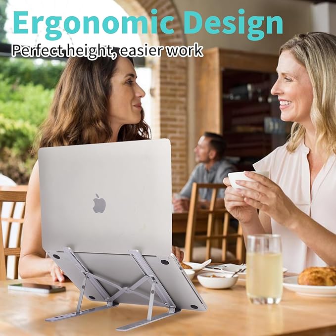 Laptop Stand for Desk, Aluminum Metal MacBook Stand，Computer Riser for Desk, Portable Foldable Adjustable Notebook Holder, Compatible with 10-15.6 Inch Laptops, iPad, Silver.