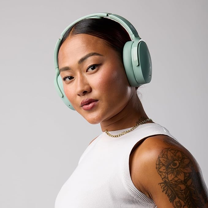 Skullcandy Hesh ANC Wireless Over-Ear Bluetooth Headphones, Active Noise Cancelling, Up to 22 Hrs Battery, Foldable Lightweight Design, Microphone for iPhone Android - Preppy Sage