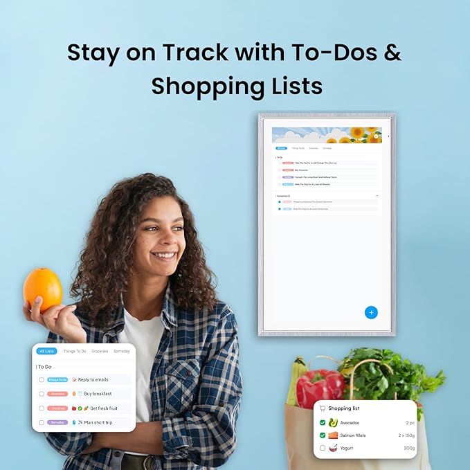 ApoloSign 21.5-inch Digital Calendar: Dual Mode Calendar with Google Play & Multi-calendar Sync, Electronic Planner & Chore Chart, Smart Touchscreen, Interactive Display for Family Schedules (Gray Wood, 21.5")