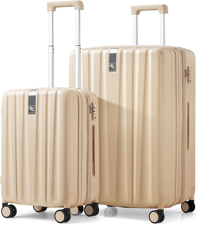 Hanke Expandable Hard Shell Luggage Sets 2 piece Carry on Luggage with Wheels Suitcases Lightweight Checked Travel Luggage Rolling Large Suitcase Travel Luggage Bag Woman Men 20/29 Inch Cuba Sand Pink