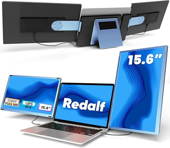 Redalf Laptop Screen Extender, 15.6" FHD 1080P Triple Portable Laptop Monitor Extender with Type-C USB HDMI Plug-Play for Mac, Windows, Chrome, Android, Fits All Laptops