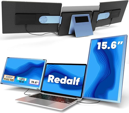 Redalf Laptop Screen Extender, 15.6" FHD 1080P Triple Portable Laptop Monitor Extender with Type-C USB HDMI Plug-Play for Mac, Windows, Chrome, Android, Fits All Laptops