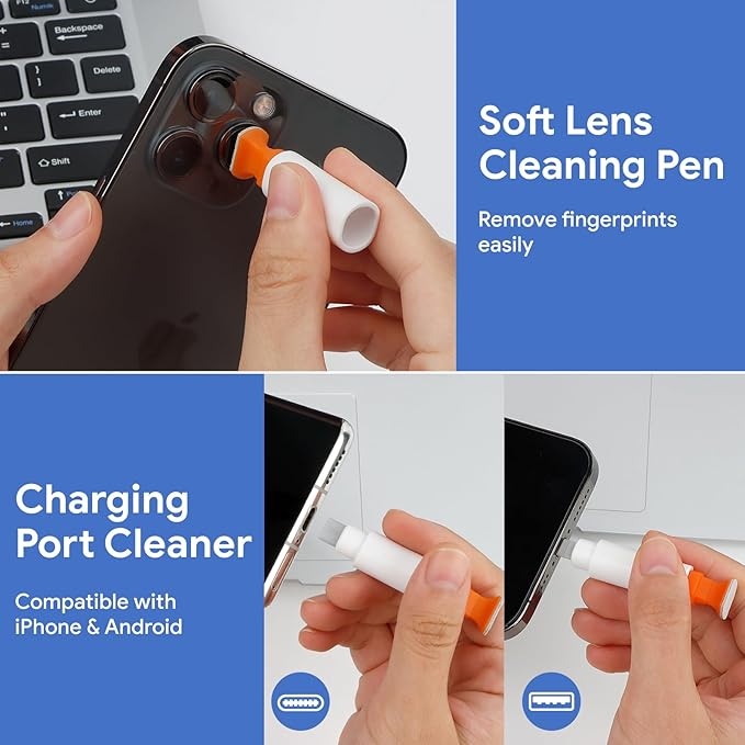 12 in 1 Phone Cleaning Kit, Airpods Cleaning Kit, Port Cleaner for iPad/Phone Charging Repair & Restore Tool,Multi Cleaner Tool Kit for USB C Port/Lightning Cables, Fix Unreliable Charging,White