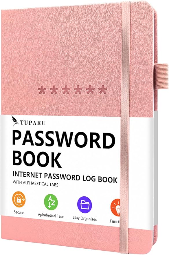 Password Book with Alphabetical Tabs – Hardcover Internet Address & Password Organizer – Password Keeper Notebook for Computer & Website – 5.2 x 7.6" Log-in Password Journal w/Thick Paper (Pink)