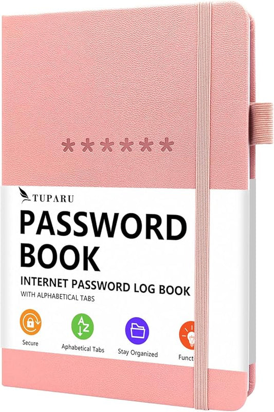 Password Book with Alphabetical Tabs – Hardcover Internet Address & Password Organizer – Password Keeper Notebook for Computer & Website – 5.2 x 7.6" Log-in Password Journal w/Thick Paper (Pink)