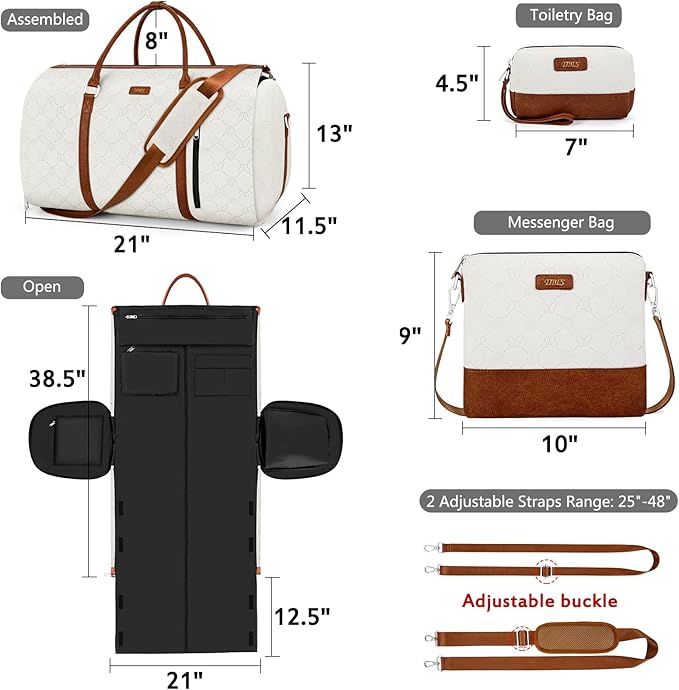 4pcs Convertible Garment Duffel Bag for Travel - 50L 2-in-1 Carry On Weekender Overnight Bag with Toiletry Bag, Fits Suits & Dresses, Trolley Sleeve, Hanging Suit Compartment, Waterproof Shoe Pocket