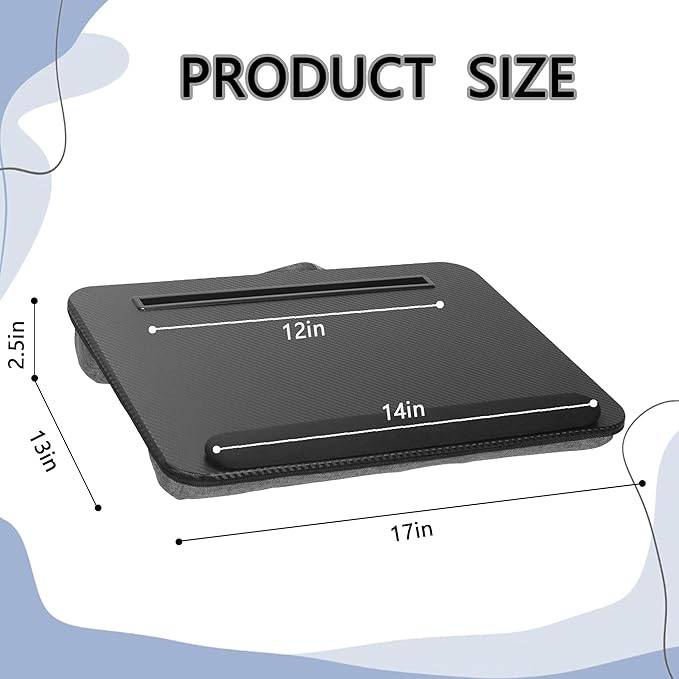 Portable Laptop Desk Fits Up to 16“ Laptops, with Tablet Slot, Built-in Cushion, Great for Home & Office,Lap Desk for Laptop,Lap Desk with Cushion (Black with Wrist Rest, Medium)