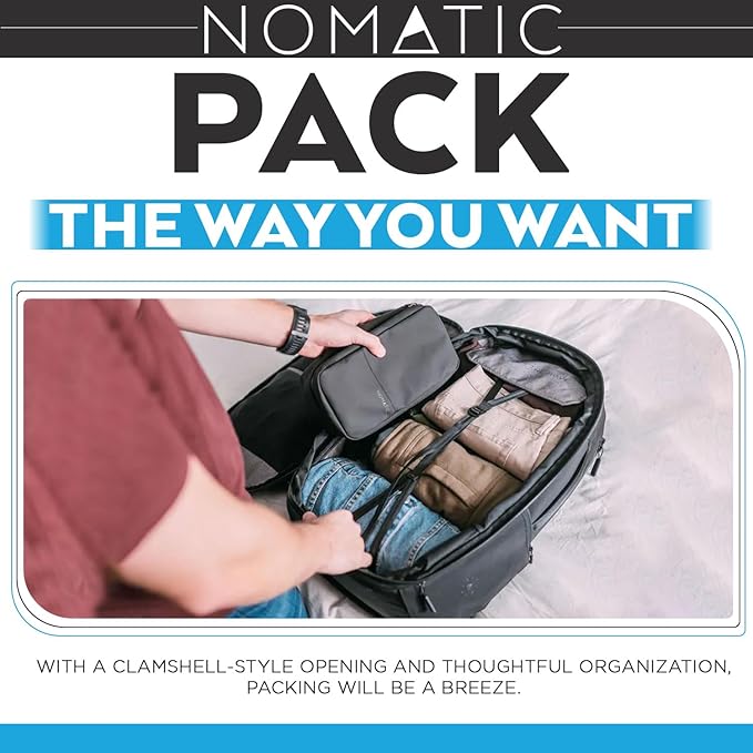 NOMATIC Navigator Travel Backpack - 32L Backpack with Laptop Compartment and 9L Built-In Expansion - Anti-Theft Carry-On Backpack for Travel - Water Resistant Travel Pack (Black)