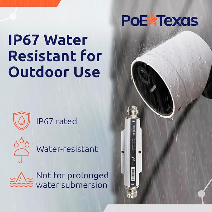 PoE Texas Outdoor PoE Extender - IP67 Waterproof Direct Burial Repeater - High-Speed Ethernet Booster Extends Power Gigabit Data Range up to 660' - IEEE 802.3bt/at/af Compliant for IP Cameras, VoIP