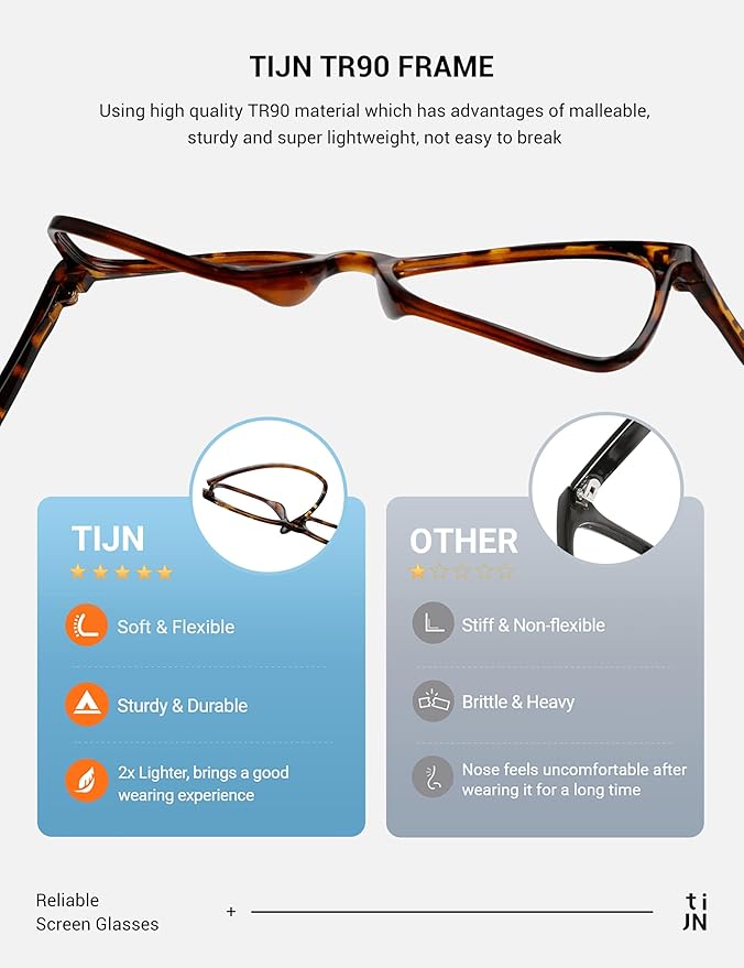 TIJN Blue Light Blocking Glasses for Women Men TR90 Frame Square Nerd Eyeglasses Anti Blue Ray Computer Screen Glasses