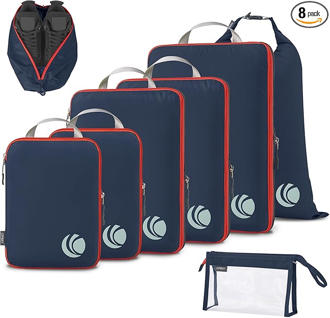 Cipway Compression Packing Cubes, Lightweight Travel Luggage Organizers with Shoe Bag, Toiletry Bag & Laundry Bag, Travel Essentials for Carry on Suitcase (8 Piece,Blue)