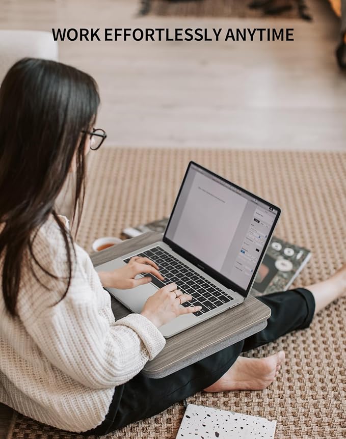 Portable Lap Laptop Desk with Pillow Cushion, Fits up to 15.6 inch Laptop, Lap Stand for Bed & Couch & Carpet, Book Tablet/Drawing Board/Computer Laptop Stand - Black Wood