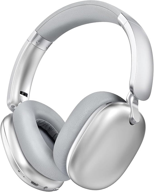 RORSOU C6 Active Noise Cancelling Headphones, Wireless Over Ear Bluetooth Headphones, 60H Playtime, Lightweight Folding Deep Bass Comfort Fit Ear Cups Headset with Mic for iPad/Travel/PC/Home Silver