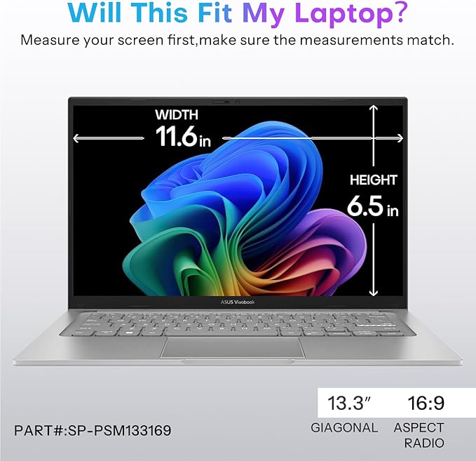 OMOTON Magnetic Laptop Privacy Screen 13.3 Inch 16:9, Anti-Spy Filter, Matte Anti Glare Blue Light Protector, Easy Install & Remove