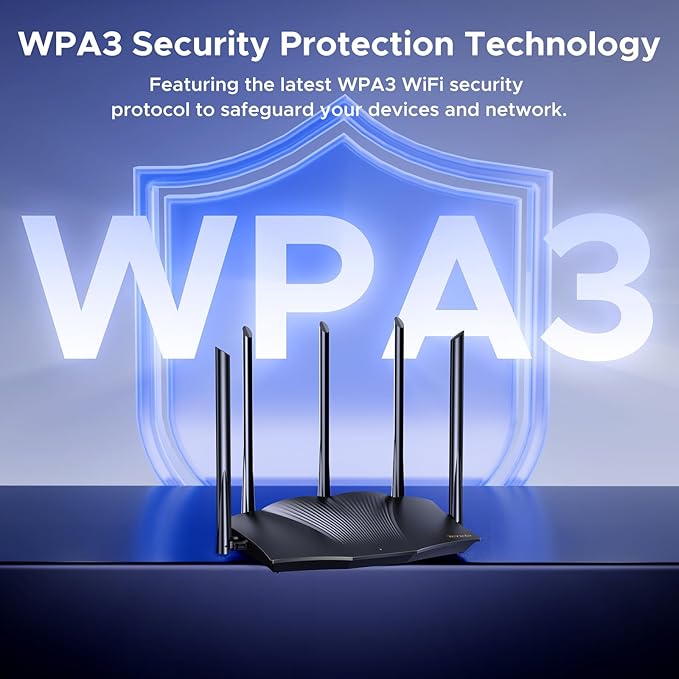 Tenda WiFi 6 Gaming Router, AX3000 Dual Band Gigabit Wireless Router for Home, Long Range Coverage with 5 * 6dBi High-Gain Antennas, High Speed with 4 Gigabit Ports, Support WPA3, VPN(RX12Pro)