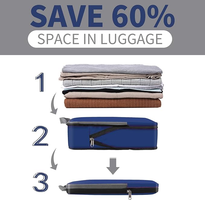 BAGAIL 4 Set/6 Set/8 Set Compression Packing Cubes Travel Accessories Expandable Packing Organizers (Cloth Pattern, 4-Navy)