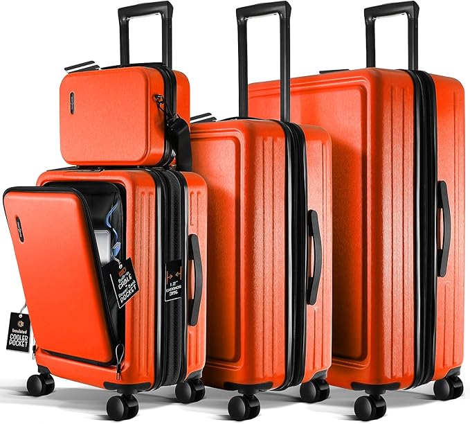 Hard Shell Luggage Sets with Spinner Wheels 4 Piece, Expandable Large Suitcases with TSA Lock, Travel Large Suitcase Set, Orange Luggage Set