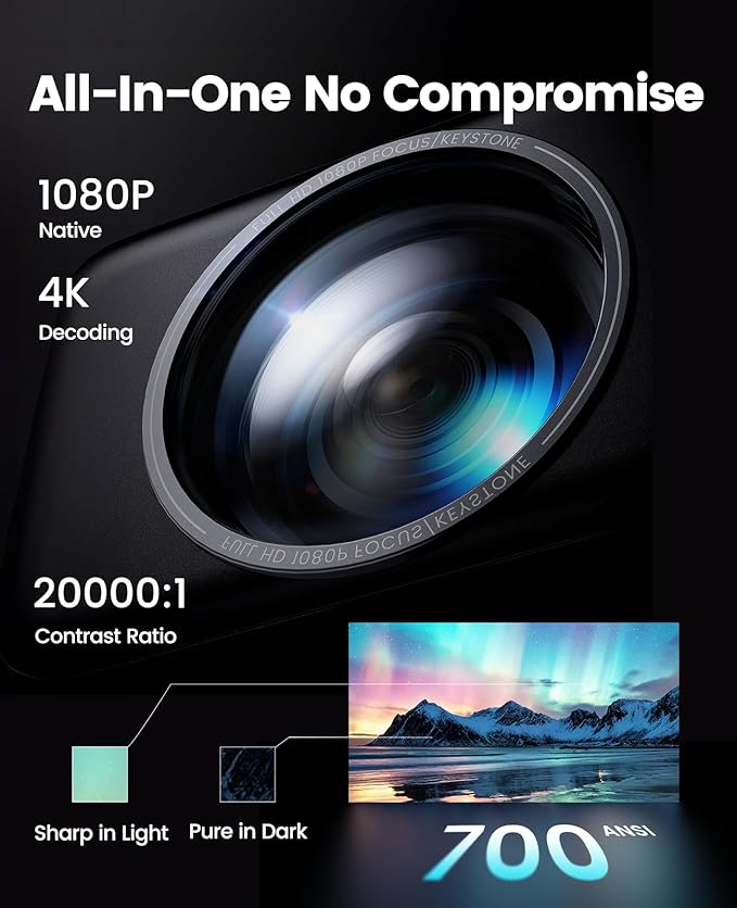 [Netflix-Licensed/Compact Design] Smart Outdoor Projector with WiFi6 and Bluetooth, 4K Supported Movie Projector, DoIby Audio w/ HDMI ARC, Built-in Apps, AI Auto Focus, Portable Home Proyector P65