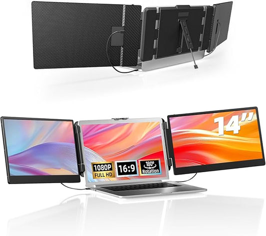 Laptop Screen Extender - 14" FHD 1080P IPS HDMI/USB-A/Type-C Portable Monitor for Laptop 13-17”Plug and Play for MacBook,Windows,Chrome,Switch