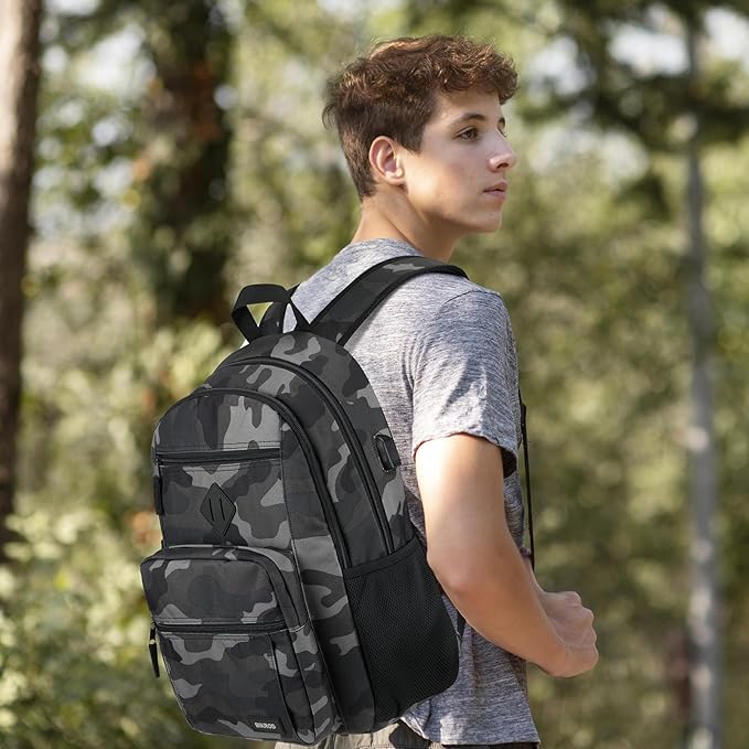 BIKROD Backpack for Men and Women, Backpack for School Teens Boys and Girls, Lightweight Casual High School Bookbag, Daily-use Travel Laptop Backpack with USB Charging Port Fits 15.6 Inch Notebook